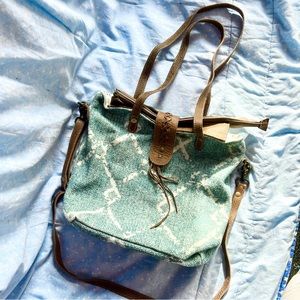 Myra Shoulder Bag - Teal Geometric Print